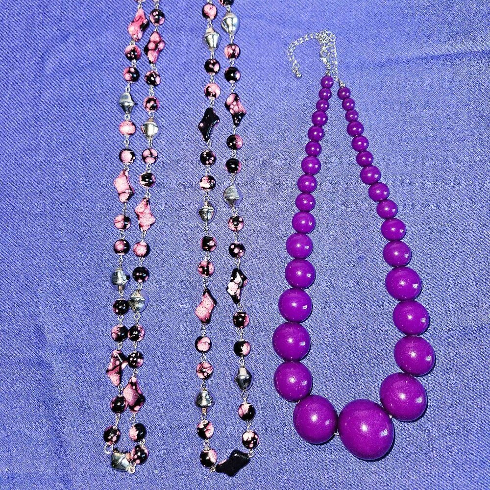 (2) Purple Beaded Necklaces